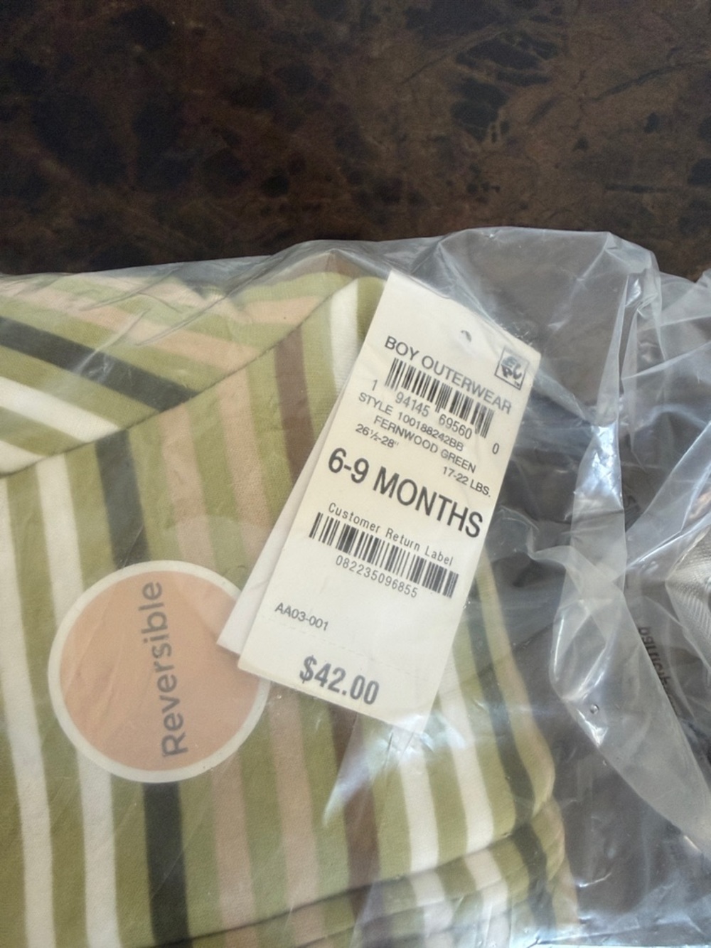 New! First Impressions Reversible Faux-Sherpa Jacket Baby Boy, Green, 6-9 month - Picture 6 of 10